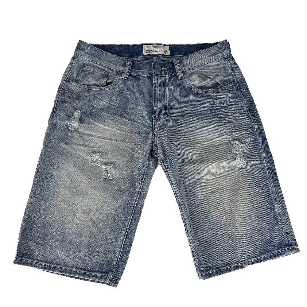 Ecko Unltd Shorts Denim Jean Distressed Shorts Y2K Baggy Skater Hip Hop Mens 32